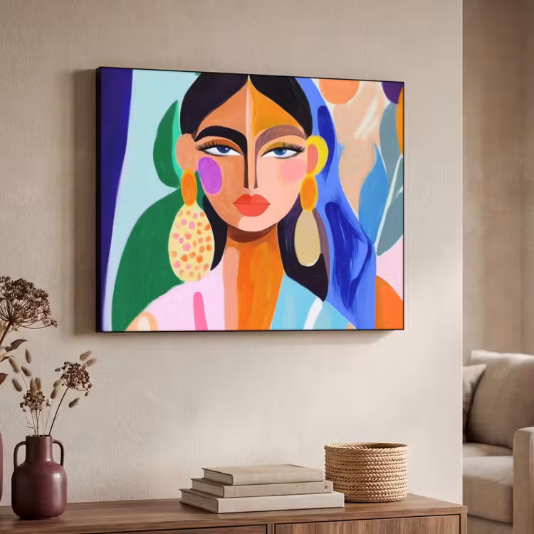 Portret - Vrouw - Modern Textielframe - compleet frame klein -sfeer3