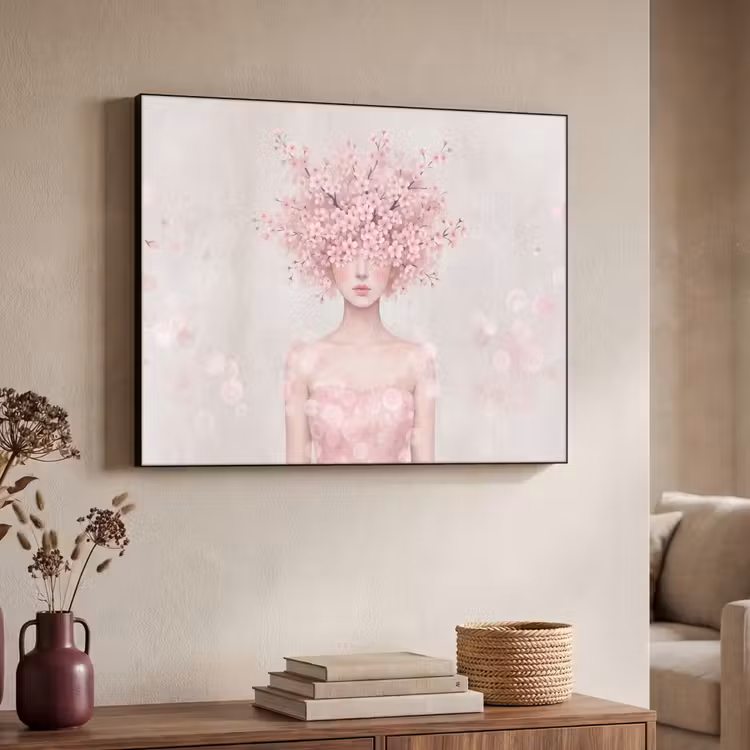 Portret - Kersenbloesem - Roze Textielframe zwart klein -sfeer3