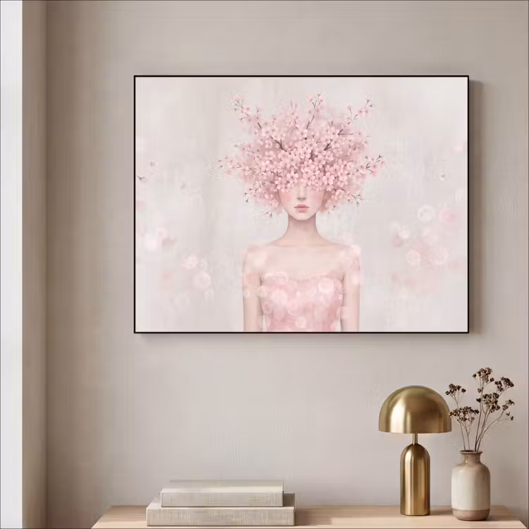 Portret - Kersenbloesem - Roze Textielframe zwart klein -sfeer2