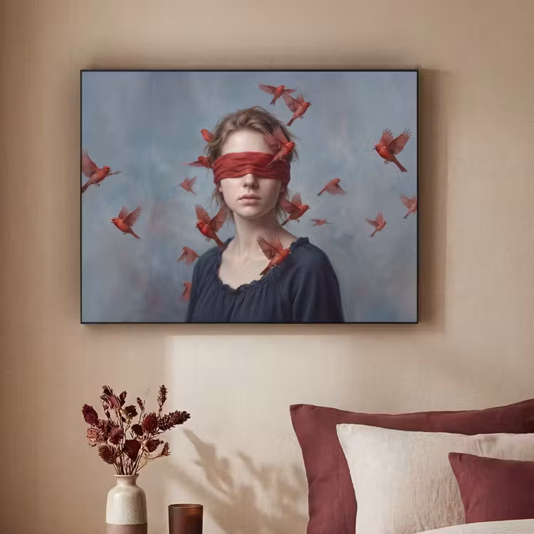 Portret - Krachtig - Rood Textielframe zwart klein -sfeer1