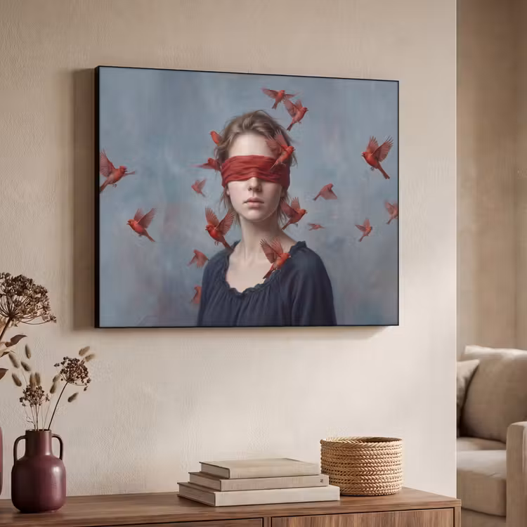 Portret - Krachtig - Rood Textielframe zwart klein -sfeer3