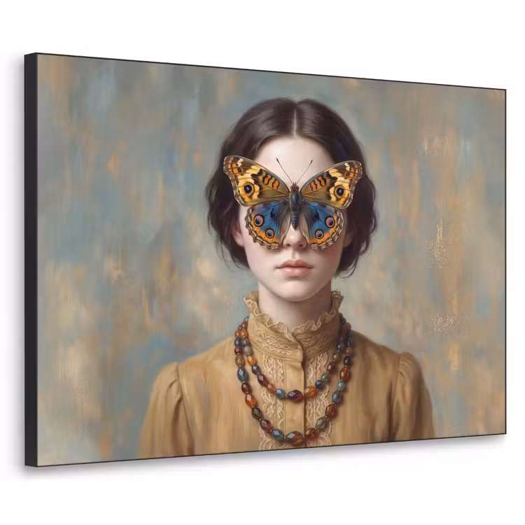 Portret - Vlinder - Kleurrijk Textielframe zwart klein -3d