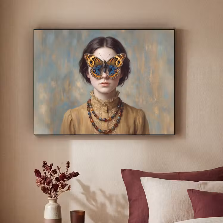Portret - Vlinder - Kleurrijk Textielframe zwart klein -sfeer1
