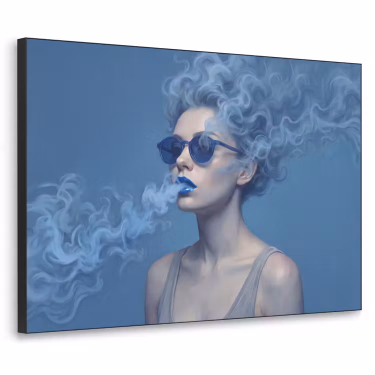 Portret - Zonnebril - Rook - Abstract - Blauw Textielframe zwart klein -3d