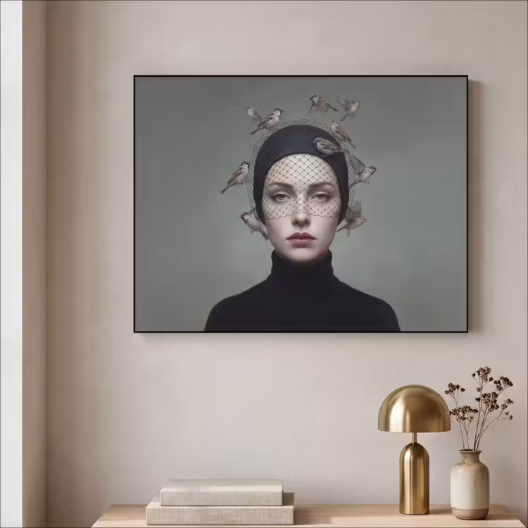 Portret - Vogels - Zwart Textielframe zwart klein -sfeer2