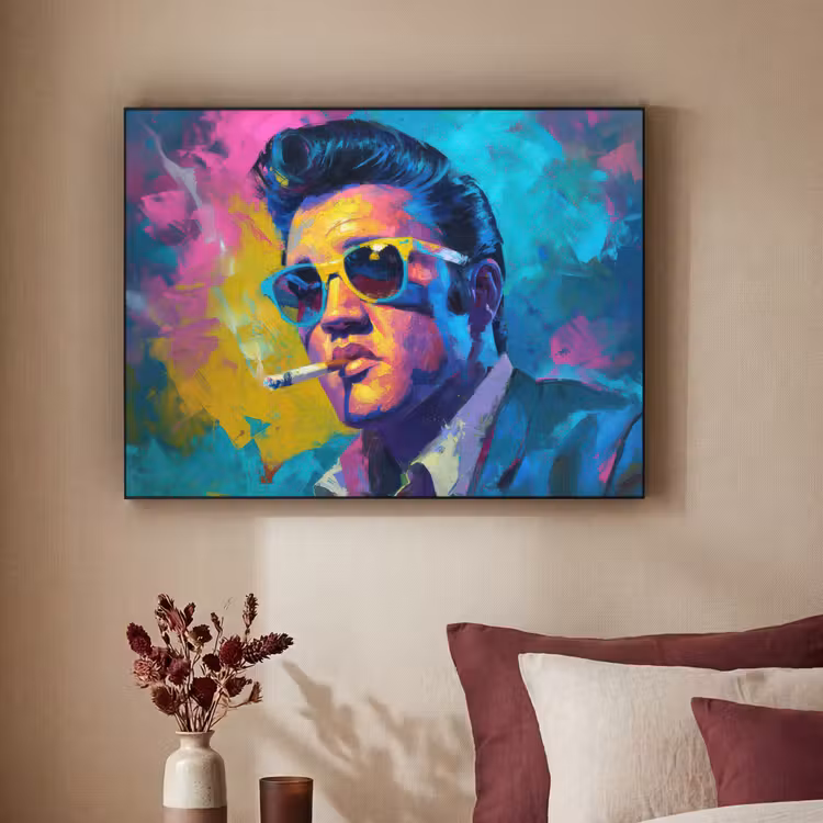 Portret - Sigaret - Kleurrijk - Bril Textielframe zwart klein -sfeer1
