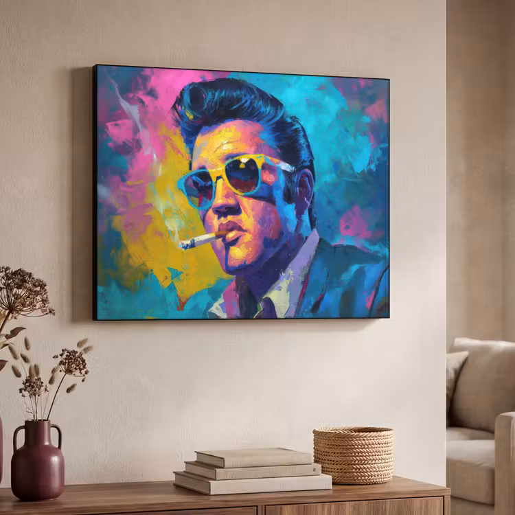 Portret - Sigaret - Kleurrijk - Bril Textielframe zwart klein -sfeer3
