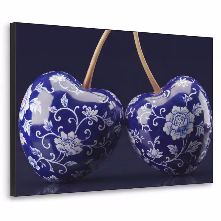 Art Frame - Porzellan - Kirsche - Delft - Blau - Porselein- Kersen - Delfts - Blauw Textielframe zwart klein
