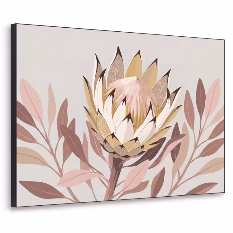 Protea - Bloem - Botanisch - Beige Textielframe zwart klein -3d