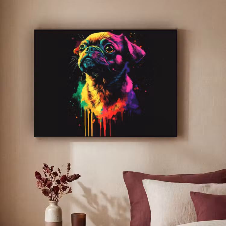 Puck - Hond - Verf - Kleuren Textielframe - compleet frame klein -sfeer1
