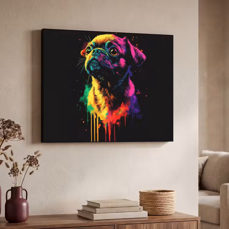 Puck - Hond - Verf - Kleuren Textielframe - compleet frame klein -sfeer3