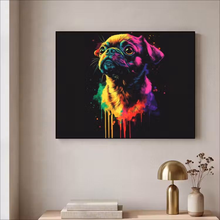 Puck - Hond - Verf - Kleuren Textielframe zwart klein -sfeer2