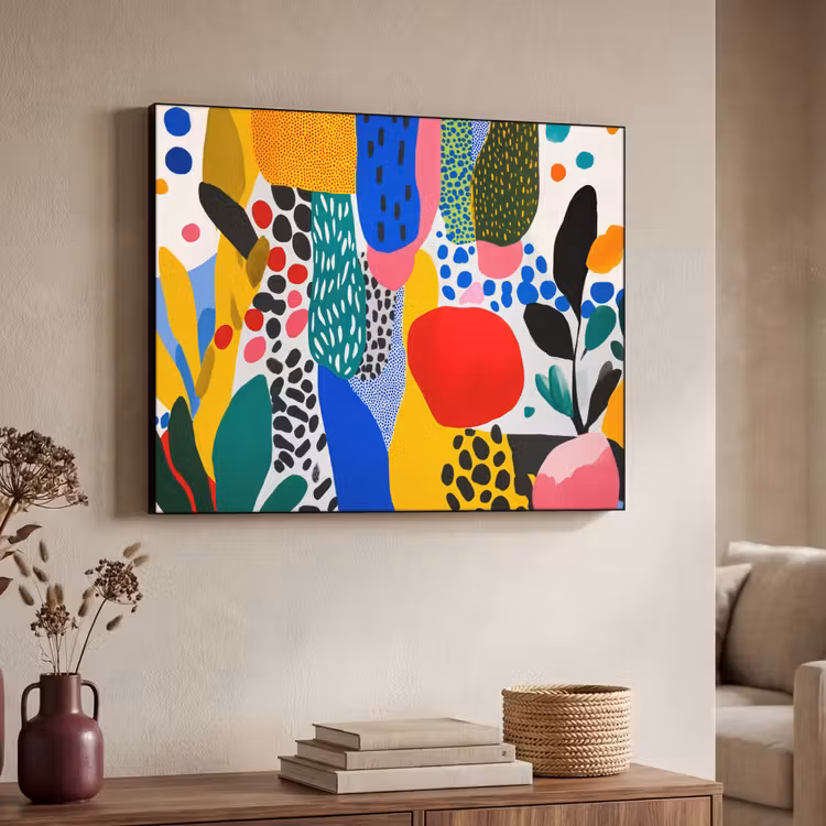 Stippen - Vormen - Modern - Kleuren Textielframe - compleet frame klein -sfeer3