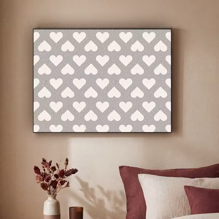 Stippen - Hart - Zwart - Wit Textielframe zwart klein 947 -sfeer1