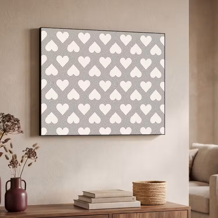 Stippen - Hart - Zwart - Wit Textielframe - compleet frame klein 947 -sfeer3