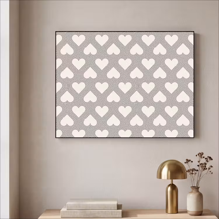 Stippen - Hart - Zwart - Wit Textielframe zwart klein 947 -sfeer2