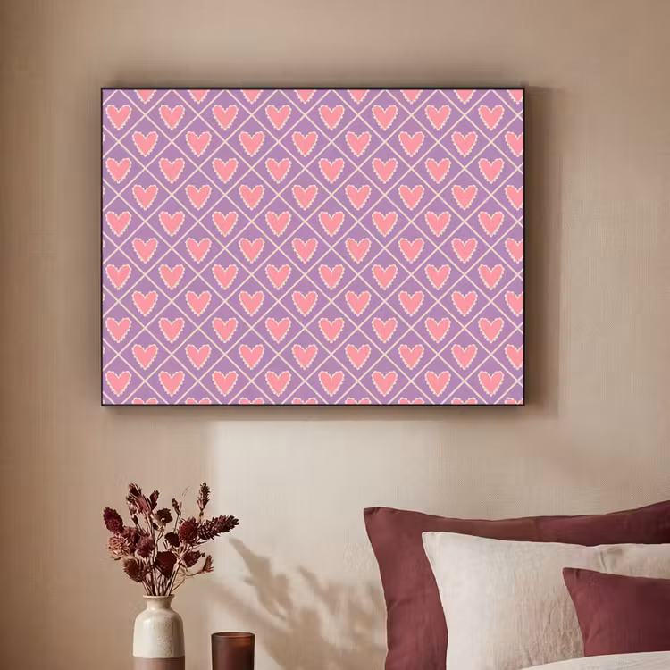 Ruit - Patroon - Paars - Hartjes Textielframe - compleet frame klein 947 -sfeer1