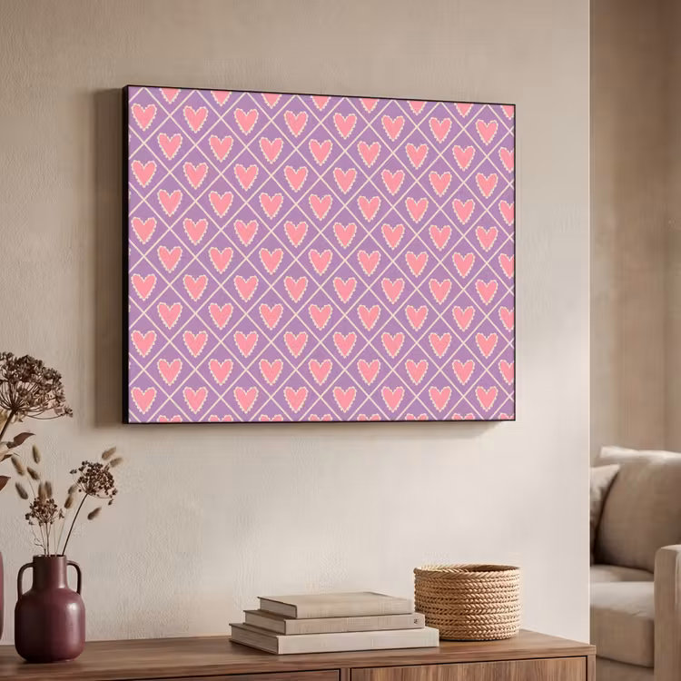 Ruit - Patroon - Paars - Hartjes Textielframe zwart klein 947 -sfeer3