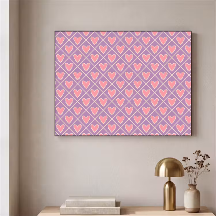 Ruit - Patroon - Paars - Hartjes Textielframe - compleet frame klein 947 -sfeer2