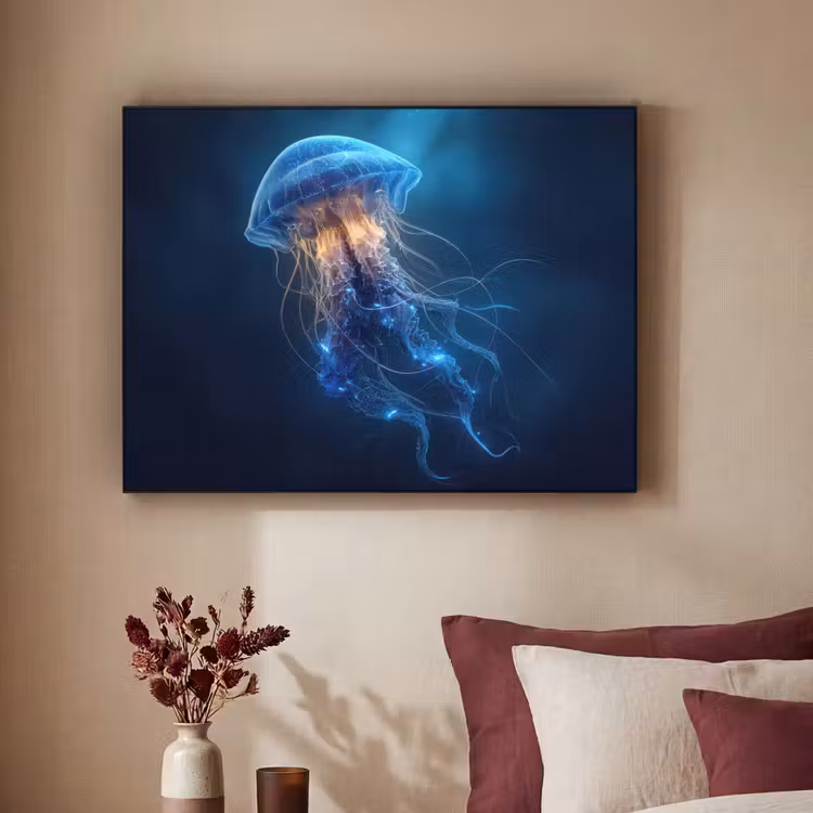Kwal - Lichtgevend - Tentakels - Blauw Textielframe zwart klein -sfeer1