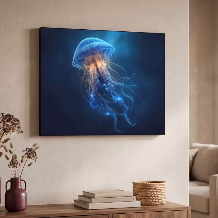 Kwal - Lichtgevend - Tentakels - Blauw Textielframe zwart klein -sfeer3
