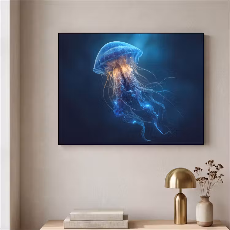 Kwal - Lichtgevend - Tentakels - Blauw Textielframe - compleet frame klein -sfeer2