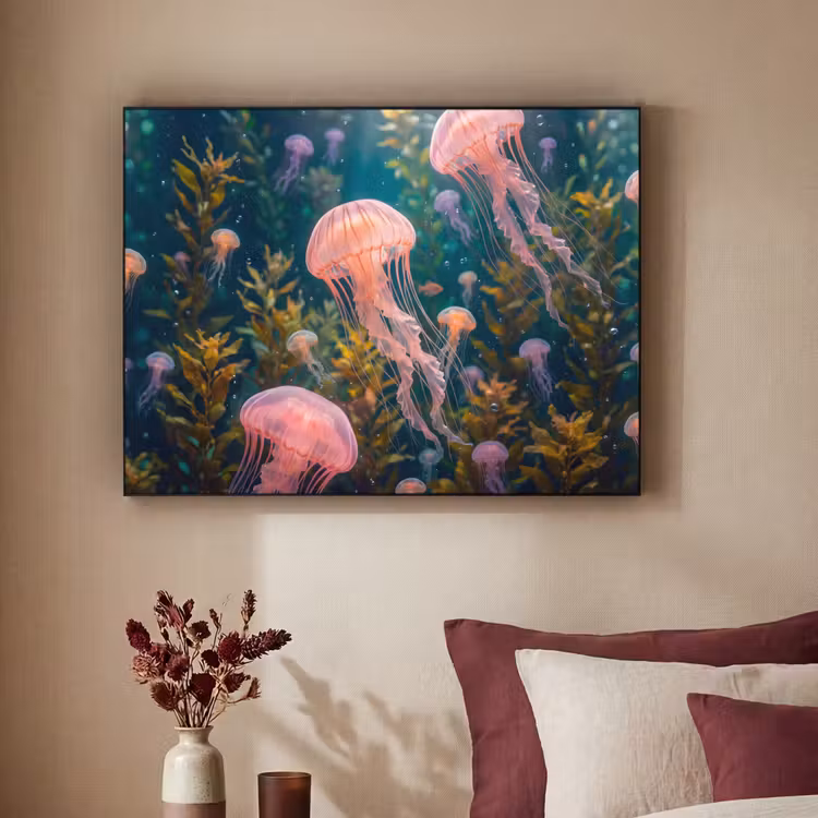Kwal - Roze - Onderwater - Zeeleven - Dieren Textielframe zwart klein -sfeer1