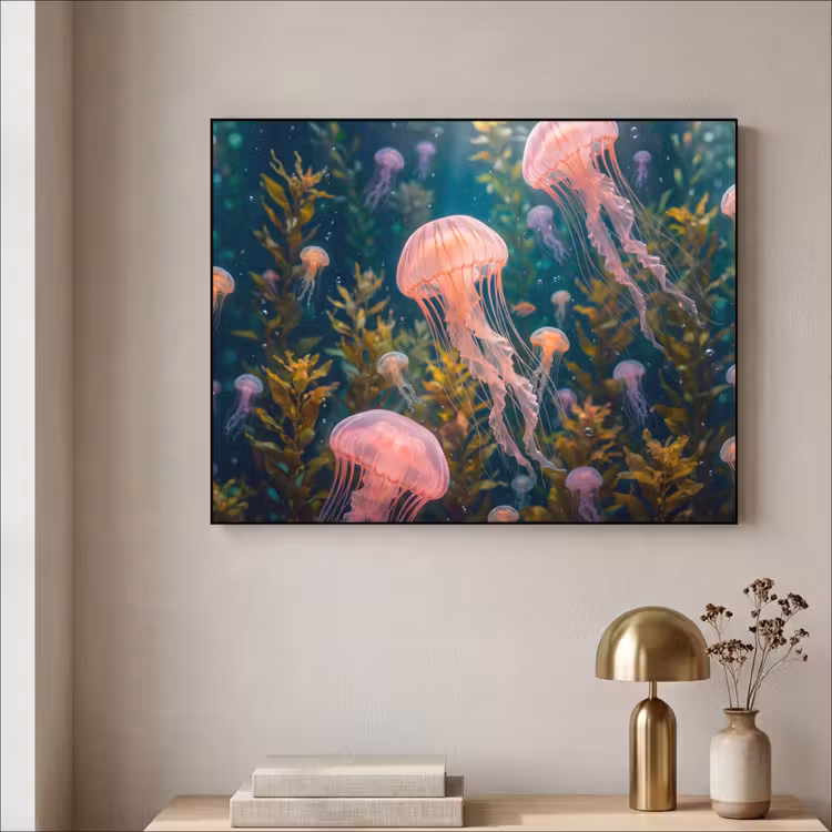 Kwal - Roze - Onderwater - Zeeleven - Dieren Textielframe zwart klein -sfeer2