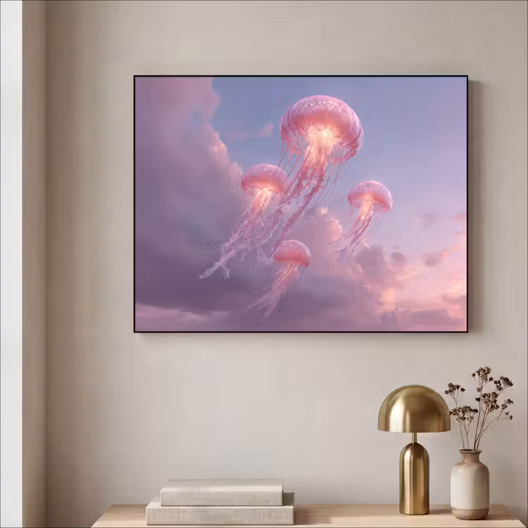 Kwallen - Roze - Wolken Textielframe - compleet frame klein -sfeer2