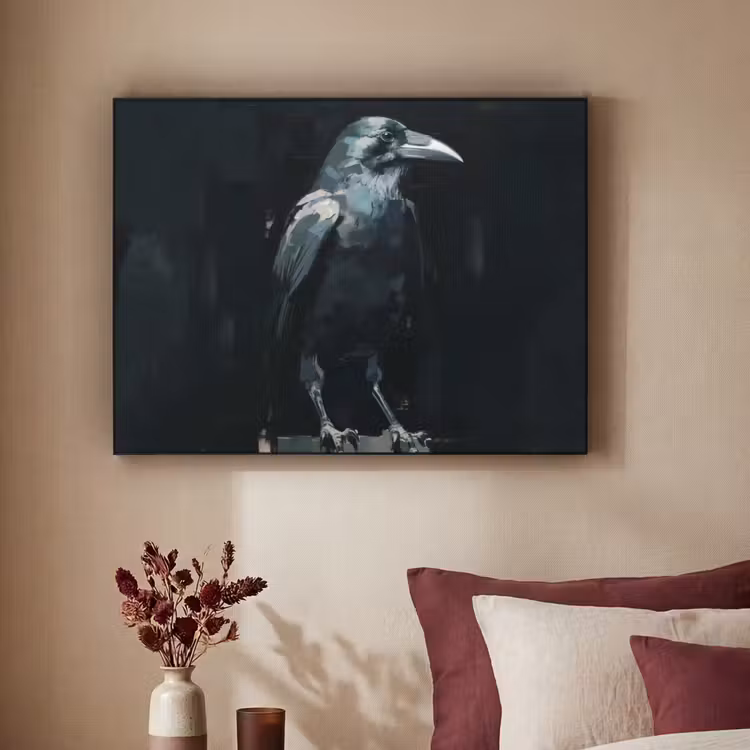 Raaf - Vogels - Zwart Textielframe zwart klein -sfeer1