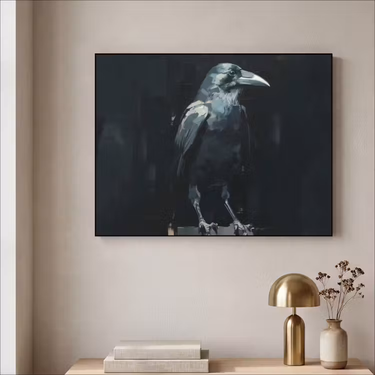Raaf - Vogels - Zwart Textielframe zwart klein -sfeer2