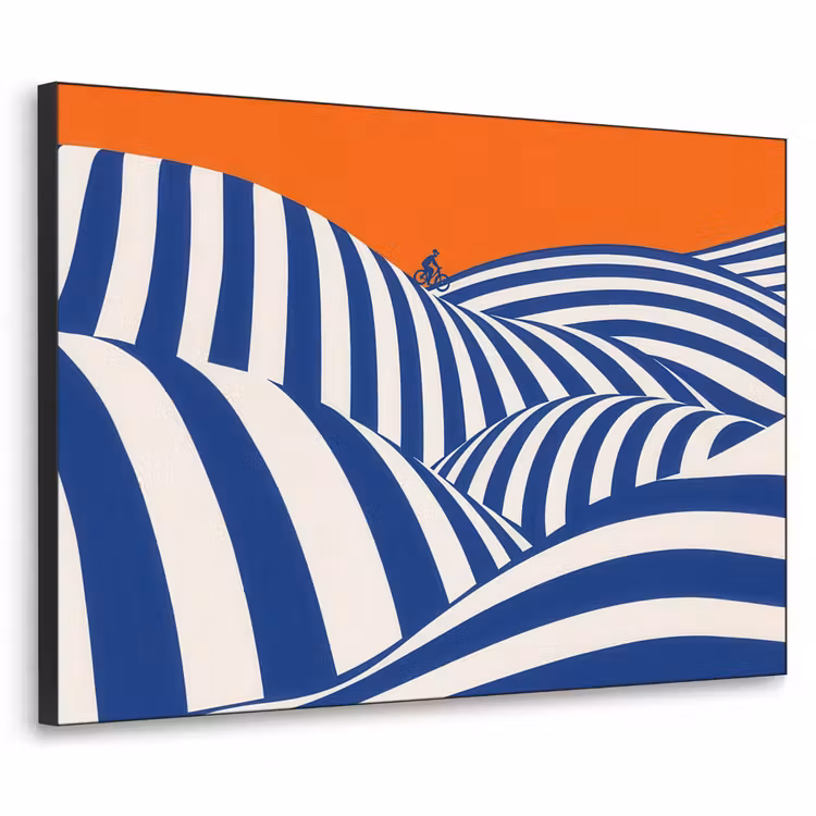 Fietser - Heuvels - Strepen - Blauw Textielframe zwart klein -3d