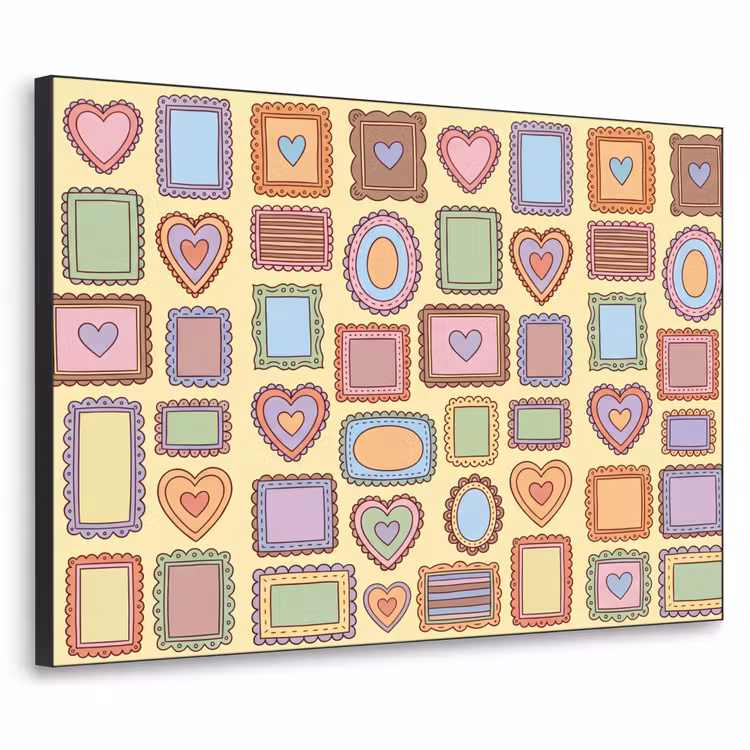 Lijst - Patroon - Hart - Speels - Kleurrijk Textielframe zwart klein -3d