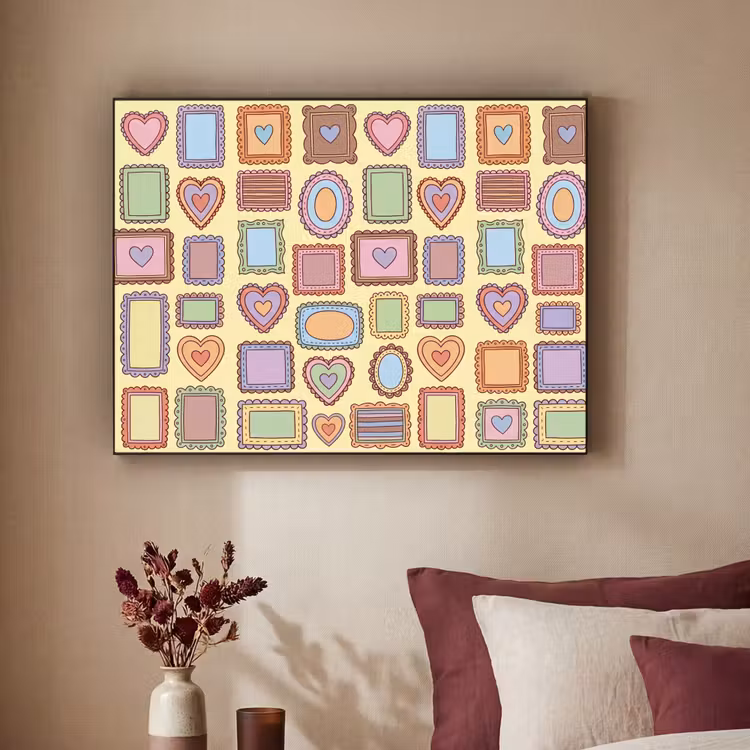 Lijst - Patroon - Hart - Speels - Kleurrijk Textielframe zwart klein -sfeer1