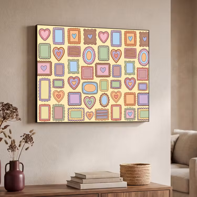 Lijst - Patroon - Hart - Speels - Kleurrijk Textielframe zwart klein -sfeer3