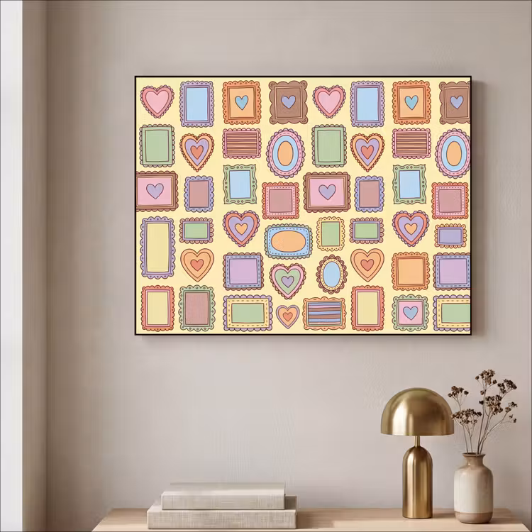 Lijst - Patroon - Hart - Speels - Kleurrijk Textielframe zwart klein -sfeer2