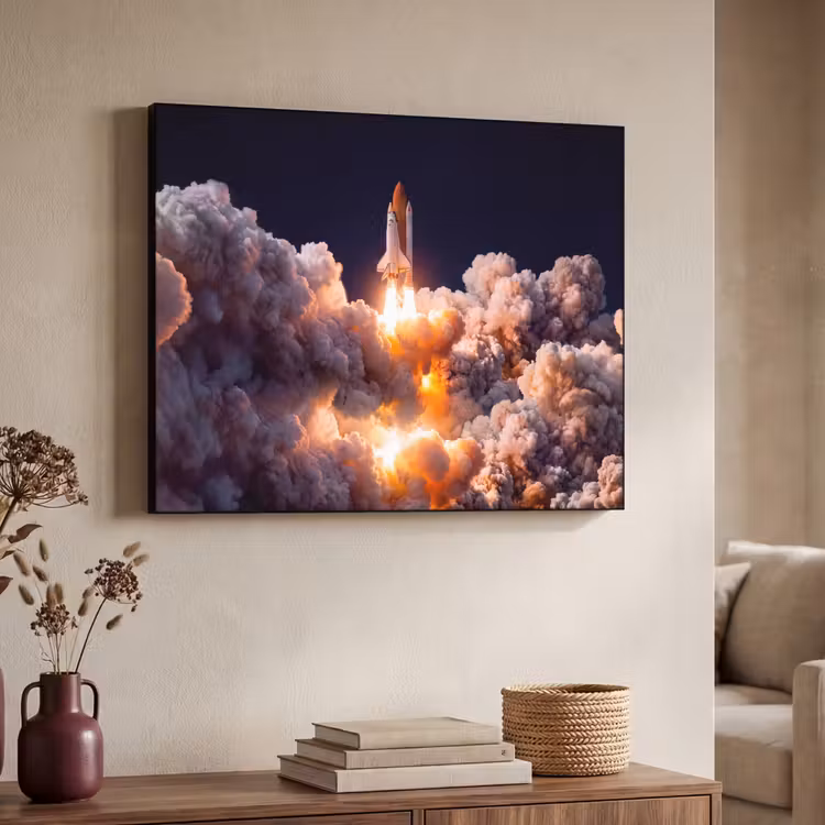 Art Frame - Raumfahrzeug – Start – Sterne - Ruimtevaartuig - Lancering - Sterren Textielframe zwart klein