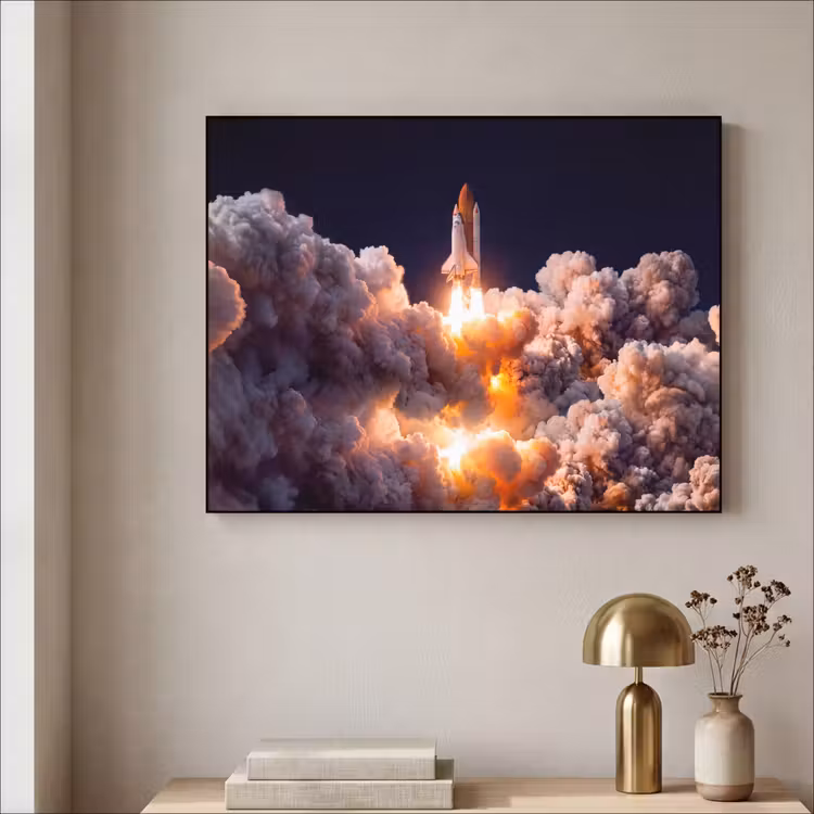 Art Frame - Raumfahrzeug – Start – Sterne - Ruimtevaartuig - Lancering - Sterren Textielframe zwart klein