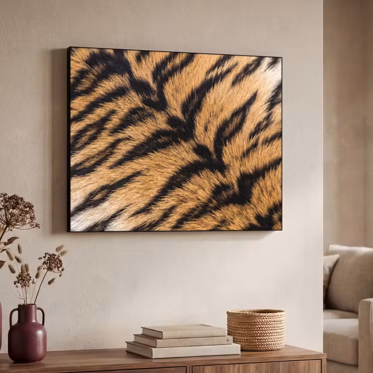 Realistisch - Tijgervacht - Zwart Textielframe zwart klein -sfeer3