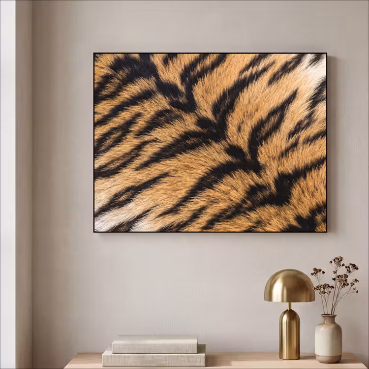 Realistisch - Tijgervacht - Zwart Textielframe zwart klein -sfeer2