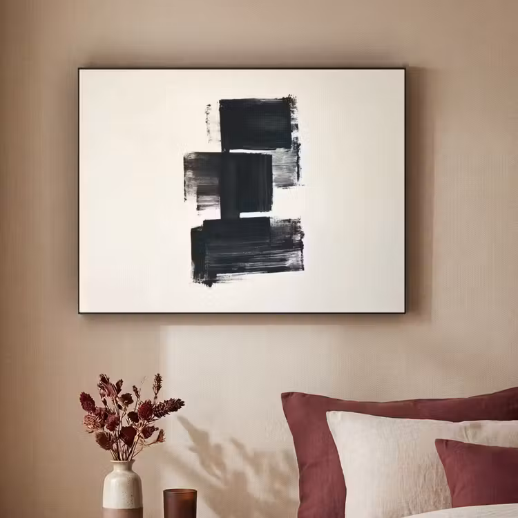 Rechthoeken - Penseelstreken - Abstract - Zwart Textielframe - compleet frame klein -sfeer1