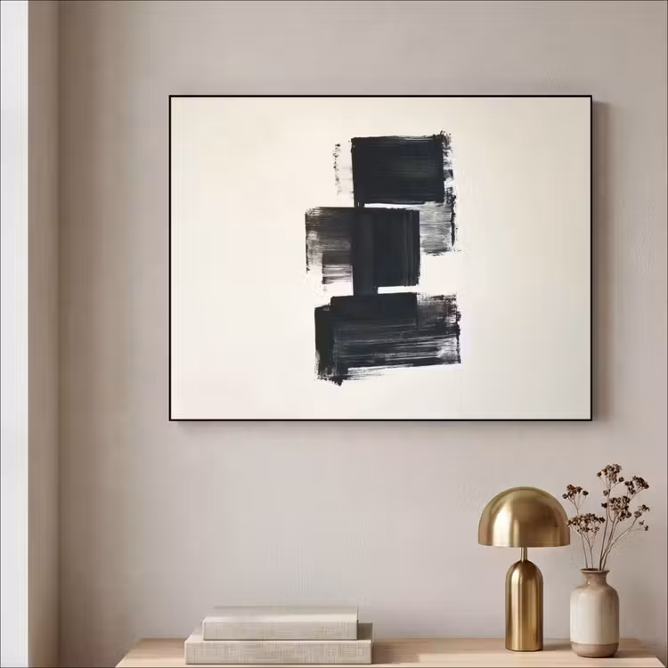 Rechthoeken - Penseelstreken - Abstract - Zwart Textielframe zwart klein -sfeer2