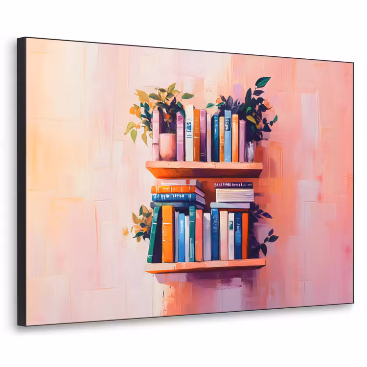Planken - Boeken - Bladeren Textielframe zwart klein -3d