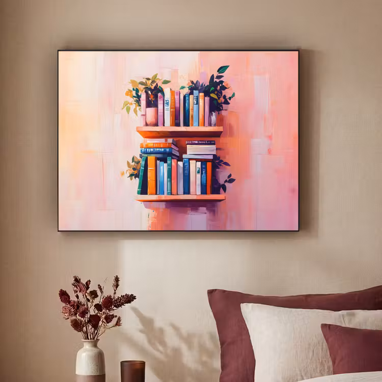 Planken - Boeken - Bladeren Textielframe zwart klein -sfeer1