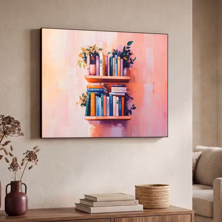 Planken - Boeken - Bladeren Textielframe - compleet frame klein -sfeer3
