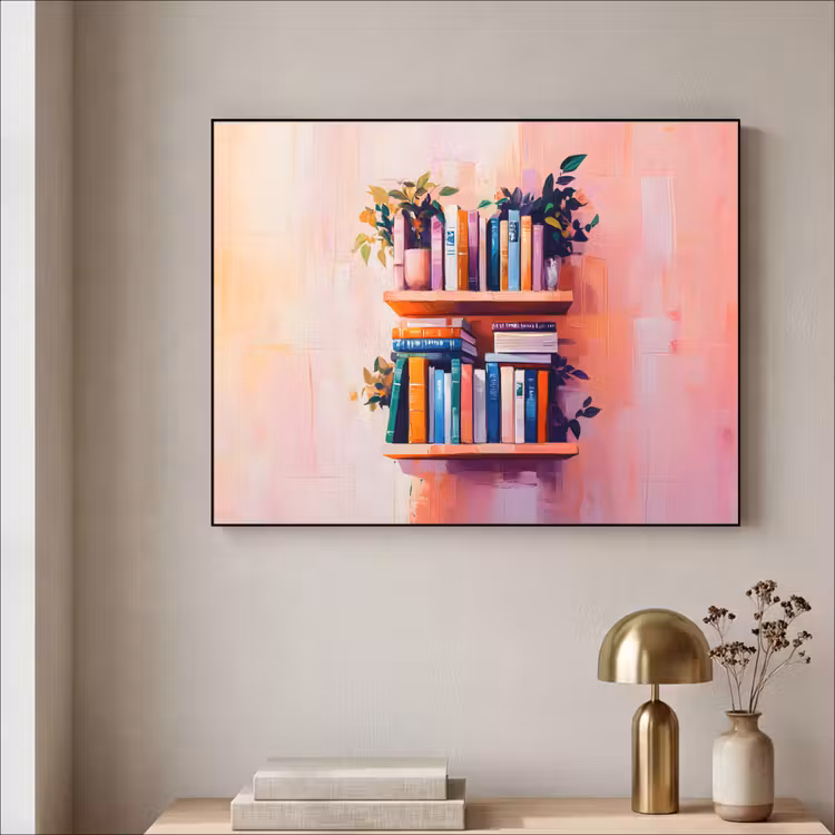 Planken - Boeken - Bladeren Textielframe - compleet frame klein -sfeer2