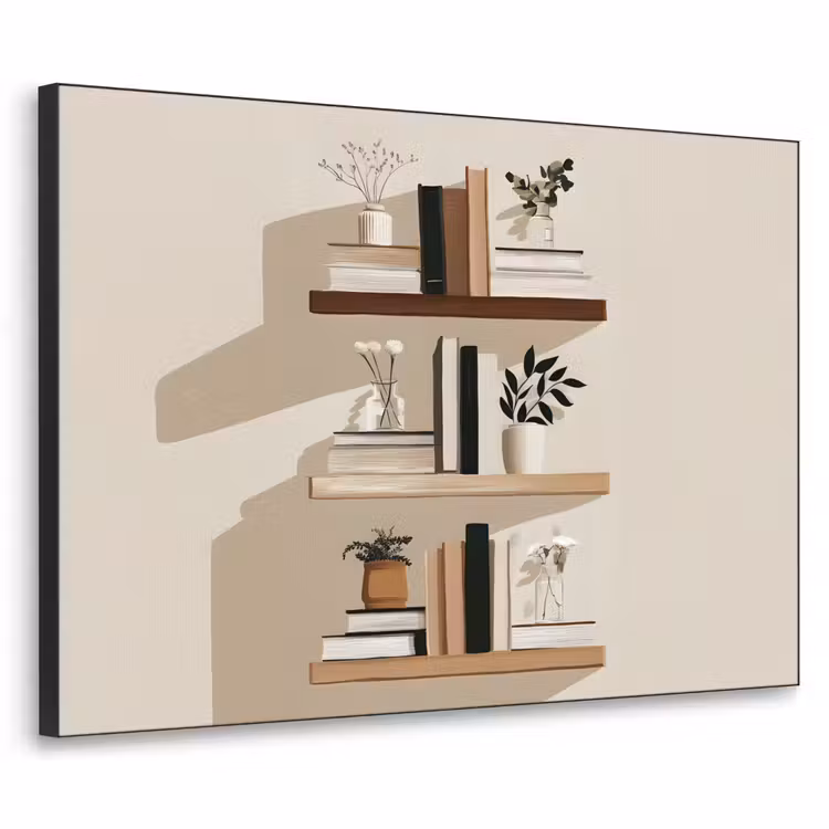 Plankjes - Boeken - Vaasjes - Planten Textielframe - compleet frame klein -3d