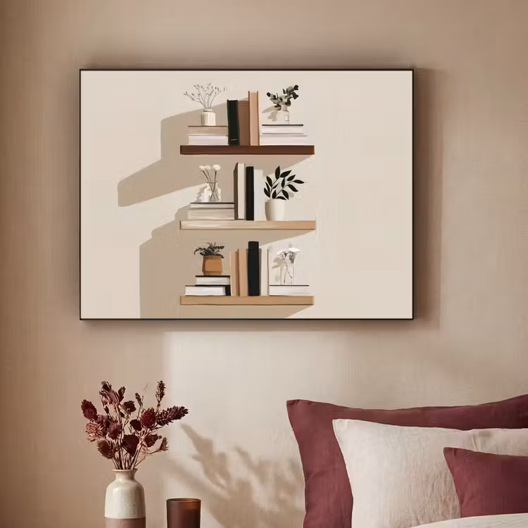 Plankjes - Boeken - Vaasjes - Planten Textielframe - compleet frame klein -sfeer1