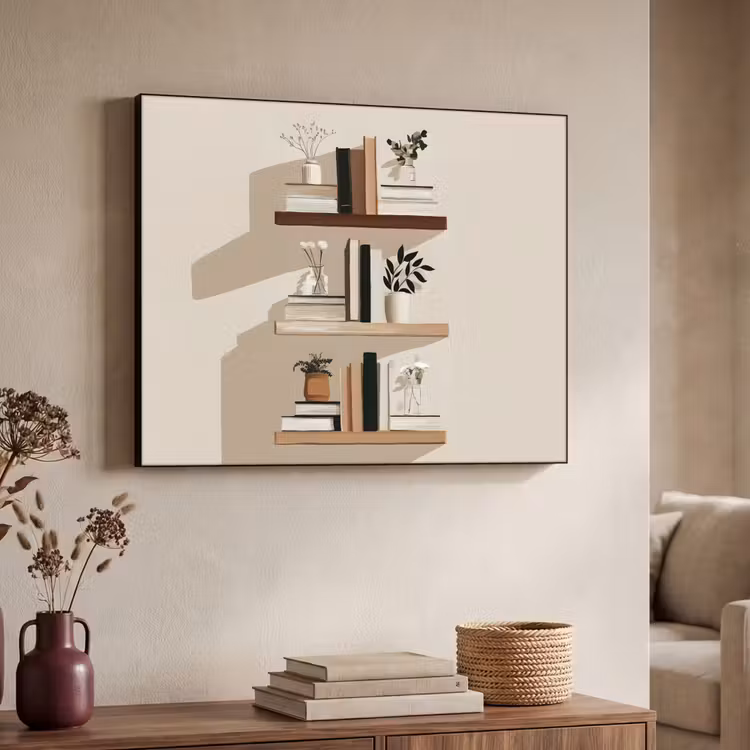 Plankjes - Boeken - Vaasjes - Planten Textielframe - compleet frame klein -sfeer3