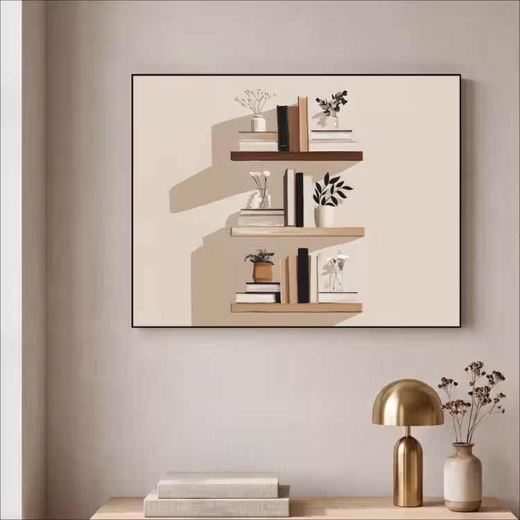 Plankjes - Boeken - Vaasjes - Planten Textielframe zwart klein -sfeer2